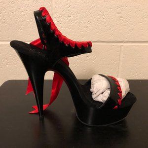 Black and Red Pleaser Delight Platform Ribbon Heels